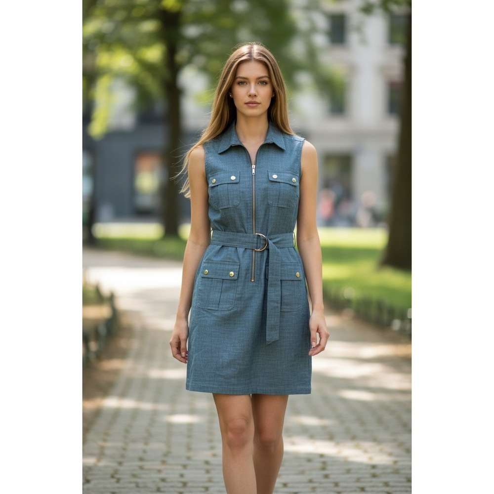 Sharagano New York Petite Chambray Utility Shirt Dress 6P Belted NWT $89
